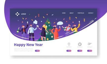 winter holidays landing page template. merry christmas and happy new year website layout with flat people characters celebrating. easy to edit and customize mobile web site. vector illustration