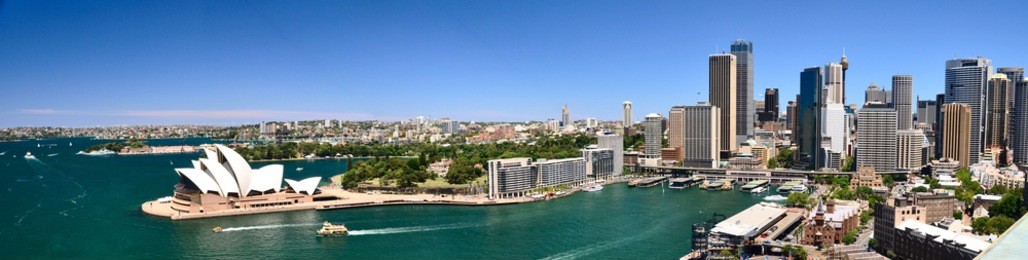 sydney harbour panorama - view from the south-eastern pylon containing the tourist lookout towards the cbd and the opera house