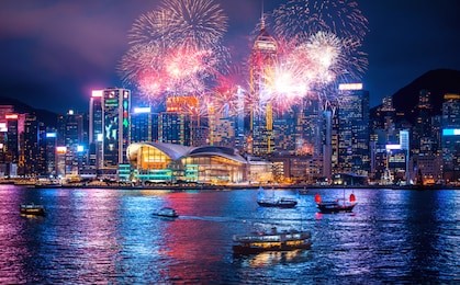 firework show in hong kong victoria harbor 