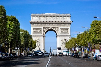 arc de triomphe, paris, france. view from avenue des champs-elysees