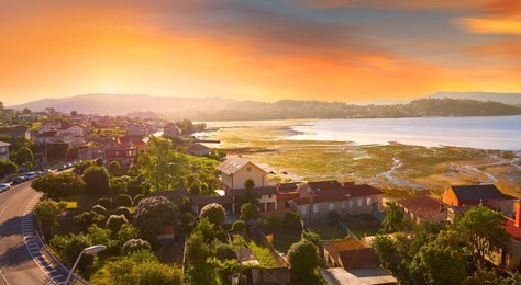 combarro galician village aerial in vigo at galicia spain with ria de pontevedra