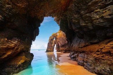 playa las catedrales catedrais beach in ribadeo galicia of lugo spain