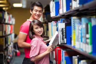 couple of student spending time in library together