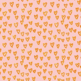 hand drawn golden hearts. seamless pattern with gold hearts. valentine's day. gift wrap, print, cloth, cute background for a card. heart on pink background. yellow gold glitter sparkling.