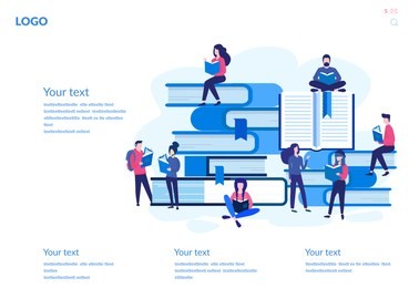concept book festival poster, vector illustration flat, small character reading a book, learning education, reading books in the library and in the classroom, university studies, online courses.