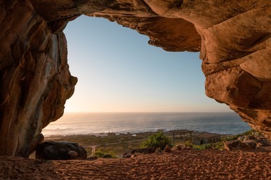 ocean from inside of a cave