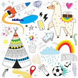 hand drawn cute kids doodle set 