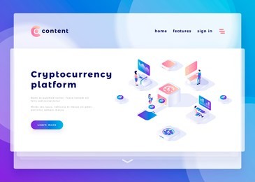 cryptocurrency office people and interact with computers. landing page template. 3d isometric vector illustration.