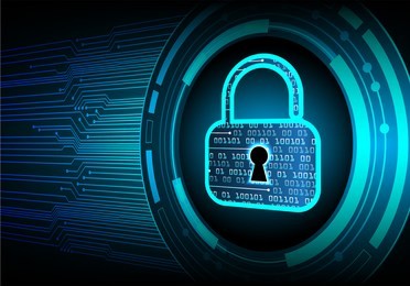 safety concept, closed padlock on digital background, cyber security, blue abstract hi speed internet technology background illustration. key vector