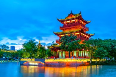 nightscape of chinese classical gardens