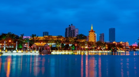 nightscape of chinese classical gardens