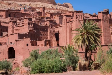 a traditional berber city on the hillside. africa morocco ait ben haddou