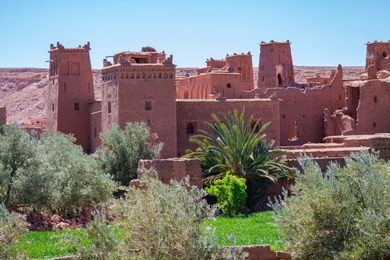 a traditional berber city on the hillside. africa morocco ait ben haddou