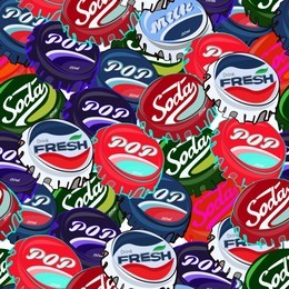 seamless pattern with colorful pop art objects different bottle caps  