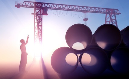 silhouette of a worker on a background sky