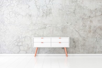 modern nightstand near concrete wall mockup, 3d rendering