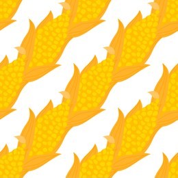 cartoon ear of corn with grain seamless pattern. vector ilustration isolated on white background.