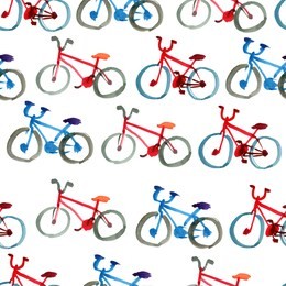 watercolor illustration. seamless simple pattern children and kid bike isolated on white background.