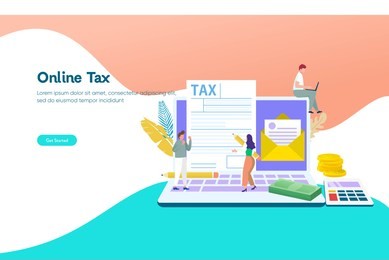 online tax payment vector illustration concept, people filling tax form, can use for, landing page, template, ui, web, mobile app, poster, banner, flyer