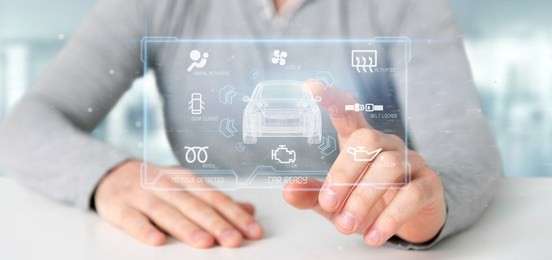 view of a man holding a dashboard smartcar interface dashboard 3d rendering