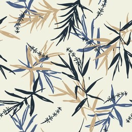 beautiful seamless pattern vector of brush blue and beige bamboo leaves  and flower oriental style design for fashion ,fabric, wallpaper on light grey background color