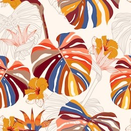 beautiful bright seamless pattern vector tropical floral . modern exotic  jungle and plants illustration in hand drawn style design for fashion,fabric,wallpaper and all prints on  white background 