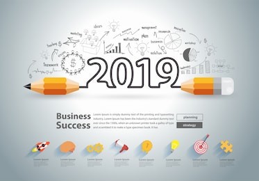 creative pencil design on drawing charts graphs business success strategy plan ideas concept, new year 2019 calendar cover, typographic inspiration, vector illustration modern layout template design