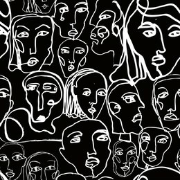 abstract line art texture with human faces. hand-drawn vector seamless pattern with portraits in modern style.