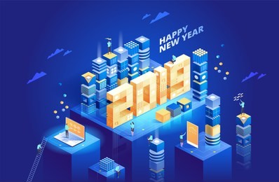 2019 happy new year. new innovative ideas. digital technologies. vector illustration