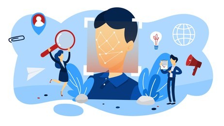 modern device with a face recognition concept. mobile facial scanner system for biometric identification. idea of modern technology and progress. flat vector illustration