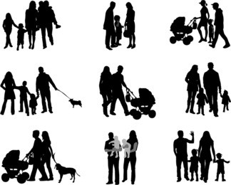 silhouette of parents and children