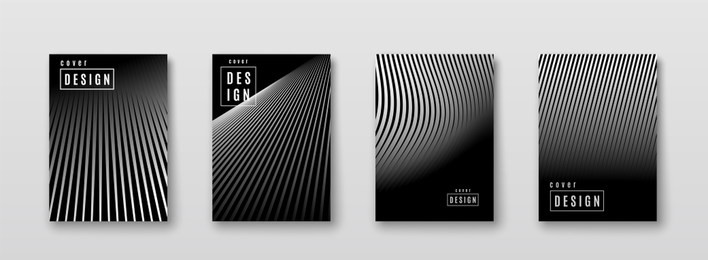 black and white abstract background with line texture. monochrome pattern poster design with stripe elements. trend minimal geometric gradient cover. vector illustration.
