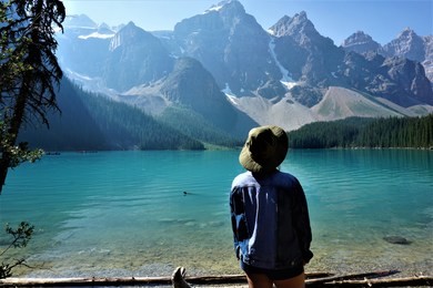 hiking moraine lake trail, banff, alberta, canada