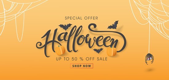happy halloween sale banners or party invitation background.vector illustration .calligraphy of "halloween"