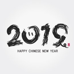 2019 happy new year with pig concept in chinese word