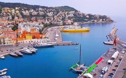 view of the harbour (port) from the castle hill, french riviera. nice, cote d'azur. france