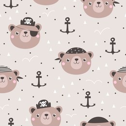 seamless pattern with cute bear pirate.