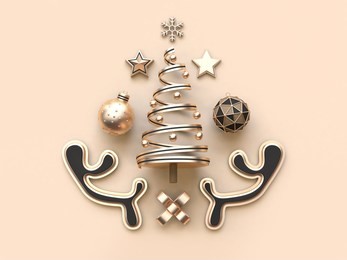 3d rendering many object christmas concept minimal soft cream background