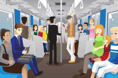 a vector illustration of people inside a subway train