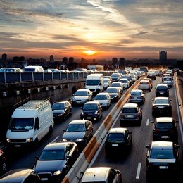 late afternoon traffic. traffic jam. cars. urban scene.