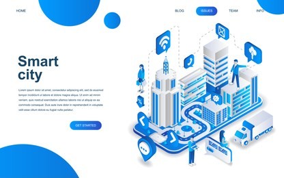 modern isometric design concept of smart city for website and mobile website development. isometric landing page template. business center with skyscrapers. vector illustration.