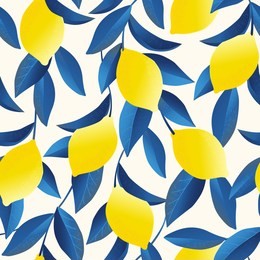 tropical seamless pattern with yellow lemons. fruit repeated background. vector bright print for fabric or wallpaper.