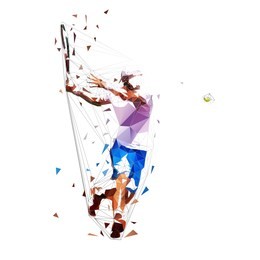 tennis player, isolated low polygonal vector illustration. forehand shot. individual sport
