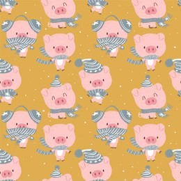 seamless cute celebrated baby pig blue pastel cartoon background pattern vector hand draw doodle comic art illustration,for birthday or christmas card