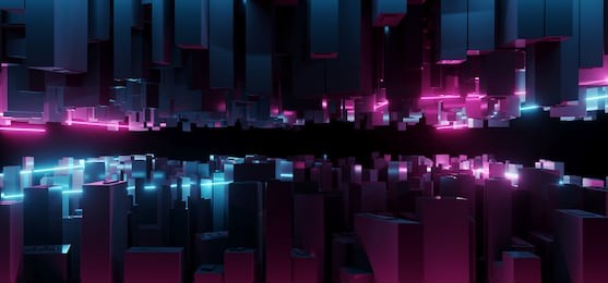 abstract dark modern futuristic sci fi fantasy blue and purple lighted neon tubes city closeup tech concept background wallpaper 3d rendering illustration