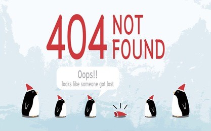 christmas 404 error - penguin family, vector eps10