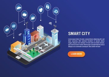 smart city technology with smart service in isometric vector design
