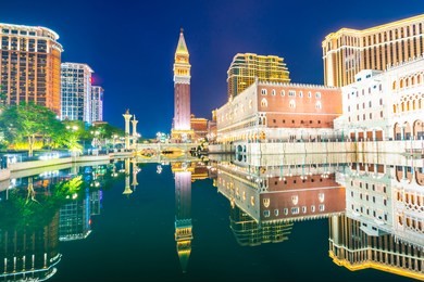 beautiful architecture building of venetian and other hotel resort and casino in macau city at night