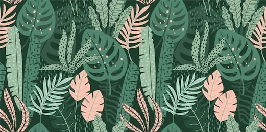 abstract seamless pattern with tropical leaves. hand draw texture. vector template.