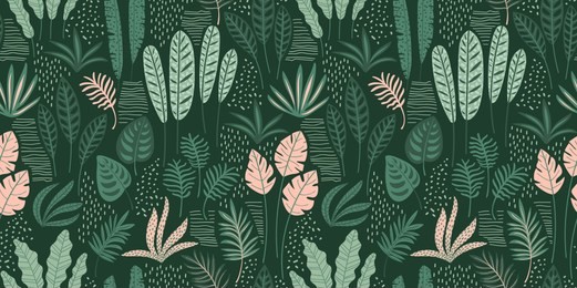 abstract seamless pattern with tropical leaves. hand draw texture. vector template.